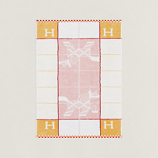 エルメスHERMES カレタオル アニモーナッテ馬デザイン ピンク タオル